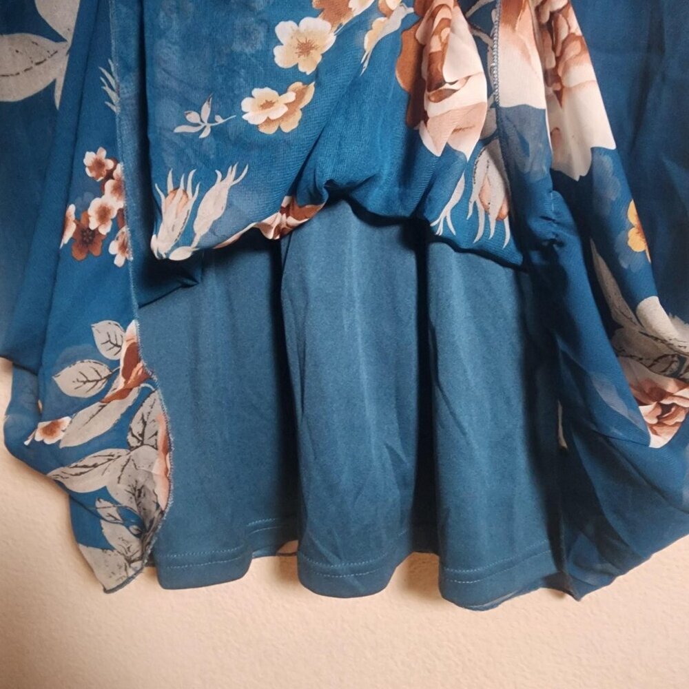 Baltic Born Sarah Dress Womens 1X Blue Floral Smocked Midi Wrap Chiffon NWT - Picture 7 of 13